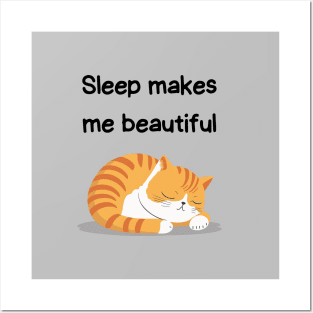 Sleeping Affirmation Cat - Sleep makes me beautiful |  Cat Lover Gift | Law of Attraction | Positive Affirmation | Self Love Posters and Art